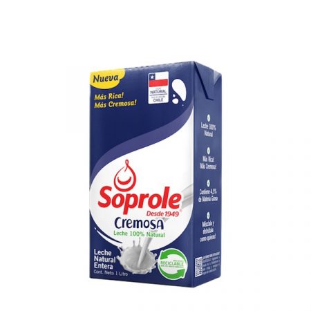 SOPROLE LECHE ENTERA NATURAL 4 5 UHT CREMOSA PACK DE 12 UNIDADES DE