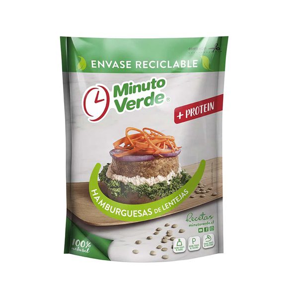 MINUTO VERDE HAMBURGUESA DE LENTEJAS PACK DE 10 DOY PACKS DE 400G.