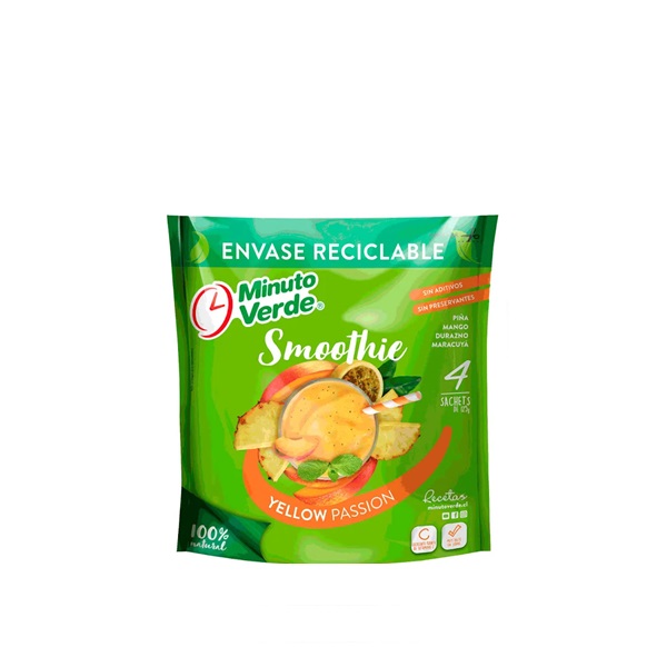 MINUTO VERDE SMOOTHIE YELLOW PASSION PUNCH PACK DE 15 DOY PACKS DE 500G