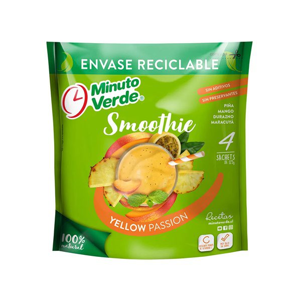 MINUTO VERDE SMOOTHIE YELLOW PASSION PUNCH PACK DE 15 DOY PACKS DE 500 GRAMOS