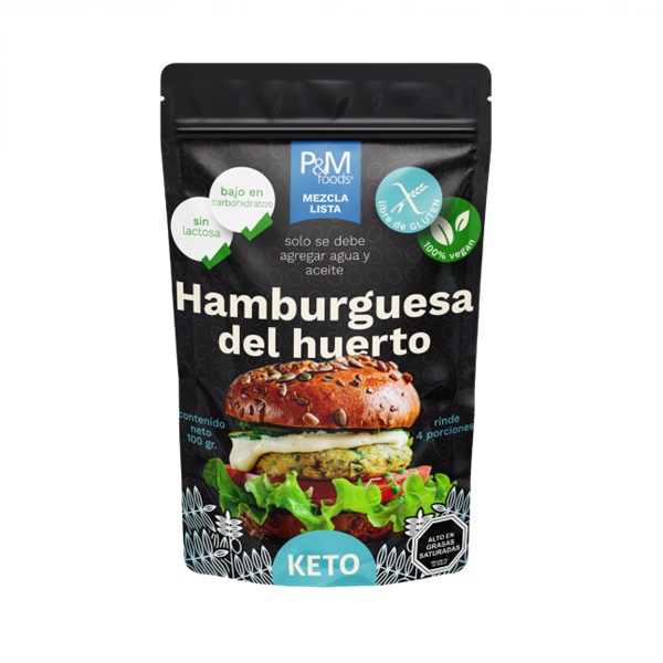 P&M FOODS MIX HAMBURGUIESA KETO SABORES DEL HUERTO PACK DE 24 UNDS DE 100GR