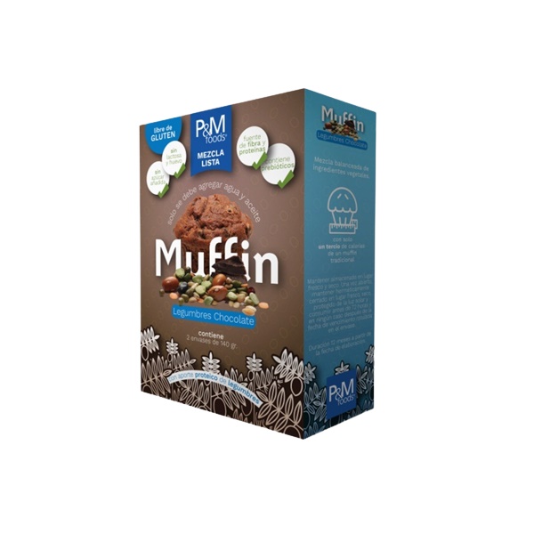 P&M FOODS PREMEZCLA MUFFIN DE LEGUMBRES CHOCOLATE PACK DE 12 UNIDADES DE 280G