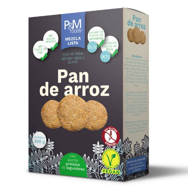 P&M FOODS MIX PAN DE ARROZ PACK DE 12 UNIDADES DE 300 GRAMOS