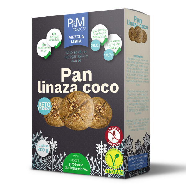 P&M FOODS MIX PAN LINAZA COCO KETO FRIENDLY PACK DE 12 UNIDADES DE 300 GRAMOS