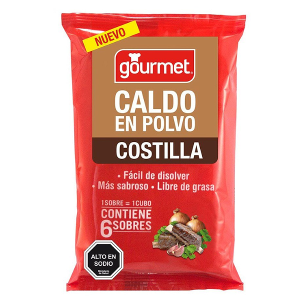 GOURMET CALDO POLVO SABOR COSTILLA PACK 6 SOBRES DE 24 UNIDADES DE 48 G