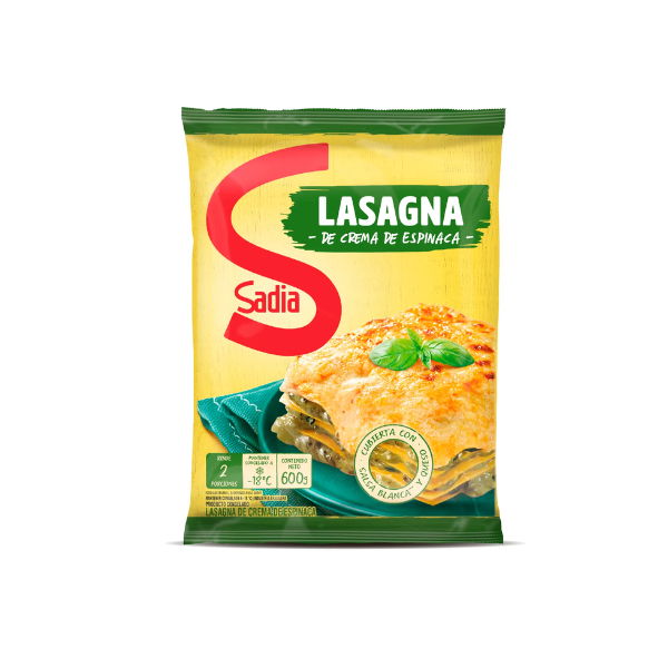 SADIA LASAGNA DE CREMA DE ESPINACA PACK DE 6 UNIDADES DE 600G.