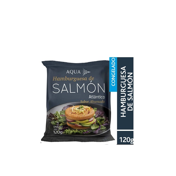 AQUA HAMBURGUESA DE SALMÓN ATLÁNTICO SABOR AHUMADO PACK DE 24 UNIDADES DE 120G